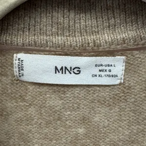 Mango MNG Women's Oversized Knit Polo Sweater Tan Marl Button Neck Large‎ thumbnail 8