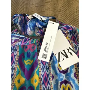 NWT Zara Boho Printed Halter Top - Beaded‎ Neckline & Tiered Ruffle Hem - XS thumbnail 5