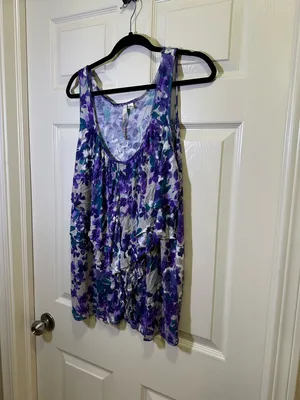 Lauren Conrad Floral Tank Top Size XL Ruffle Purple Scoop Neck thumbnail 3