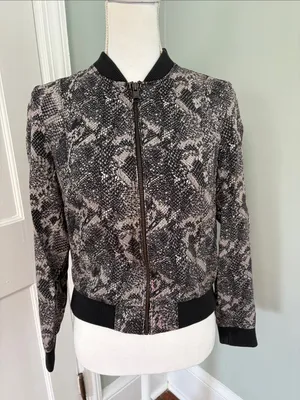 Banana Republic‎ Womens Black & Gray Snake Print Bomber Jacket XS thumbnail 1