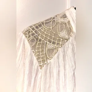 FREE PEOPLE Boho Marigold Buttondown Cream Netallic Lace Flowy Blouse Top L thumbnail 5