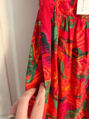Maison d'Amélie tropical print red maxi dress NWT Size Small Linen Blend thumbnail 2