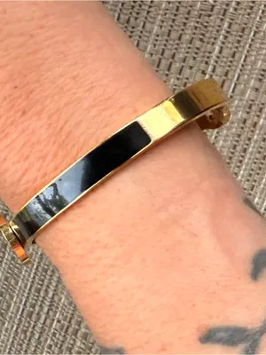Black Round Roman Gold Tone Stainless Steel Hinge Bangle Cuff thumbnail 10