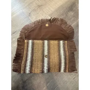 NWT Primadonna Collection Woven‎ Raffia Fringe Clutch – Marrone/Tan thumbnail 4