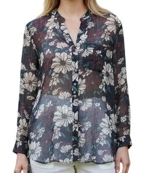 KUT FROM THE KLOTH Sinclair Floral‎ Semi Sheer Button Down Blouse EUC Size S thumbnail 1