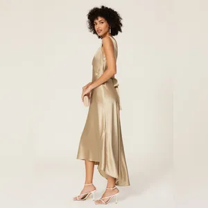 Saloni Jen Silk High/Low Sleeveless Formal Maxi Dress Gold‎ Women's Size US 6 thumbnail 2
