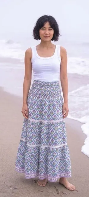 NWT Bell Alicia Bell Mandy Maxi in Floral Cotton Silk Voile Blockprint Skirt L thumbnail 1