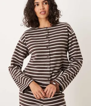 ASOS Striped Brown Button-Up Women's Top thumbnail 1