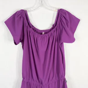 Fabletics XS Romper Perforated‎ Legs Purple Off Shoulder Short Sleeve 1304 thumbnail 3