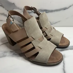 TOMS Women's Beige Block Heel Majorca Woven Sandals Sz 7.5 Minimalist Casual thumbnail 1