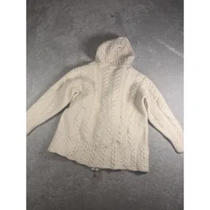 Aran Crafts Women's M Fits S Merino Wool Full Zip Sweater Cable Ireland Ivory thumbnail 8