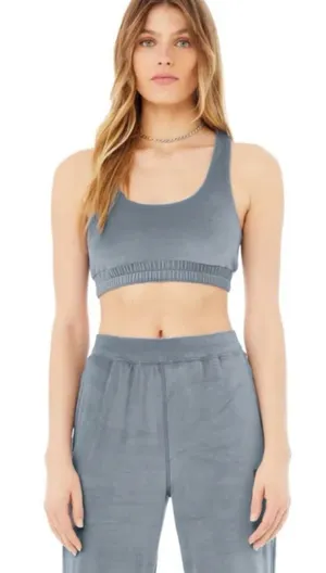 Alo Yoga Velour Glimmer Scoop Racerback Bra Gray Size Medium Atheisure thumbnail 1