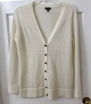 Talbots‎ Wool Mohair Lightweight Cardigan Sweater Sz S Ivory Old Money Classic thumbnail 1