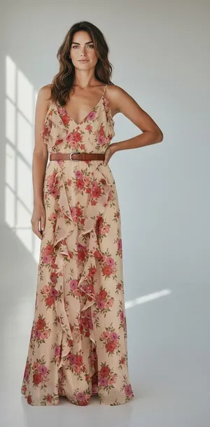 NWT Old Navy Floral Ruffle Maxi Dress Chiffon Wedding Guest Cottage Core Flowey thumbnail 1