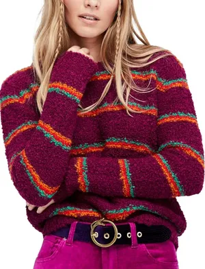 Free People Best Day Ever Striped Sweater Alpaca Blend Cozy Size Medium thumbnail 1