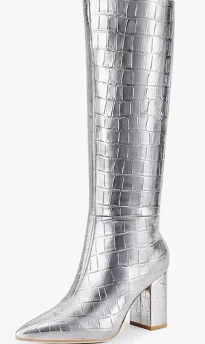 Amazon Brand new knee high sliver boots size 7 thumbnail 1
