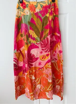 Farm Rio Satin Slip A-Line Floral Maxi Skirt, Size S thumbnail 6