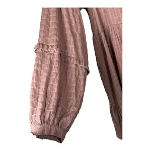 Listicle‎ Tiered Mini Dress Womens Large Dusty Rose Textured Grid Balloon Sleeve thumbnail 5