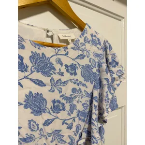 Bohme Blue‎ Floral Toile Ruffle Midi Dress Tie Waist Small thumbnail 5