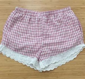 Pink Gingham Women's Shorts with Lace‎ Trim Size XS thumbnail 1