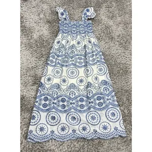 Sunday Up Women’s Eyelet Lace Smocked Midi Dress Blue Summer Coastal Resort S thumbnail 10