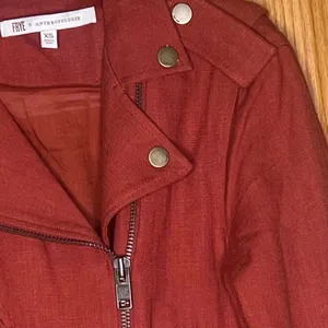 FRYE x Anthropologie Cropped Vita Cotton Moto Jacket in Burnt Cedar‎ Size XS thumbnail 9