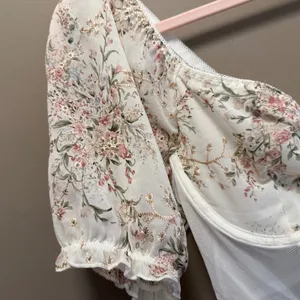 Floral Embroidered Corset Bustier Crop Top Puff Sleeve Milkmaid Cottagecore thumbnail 4