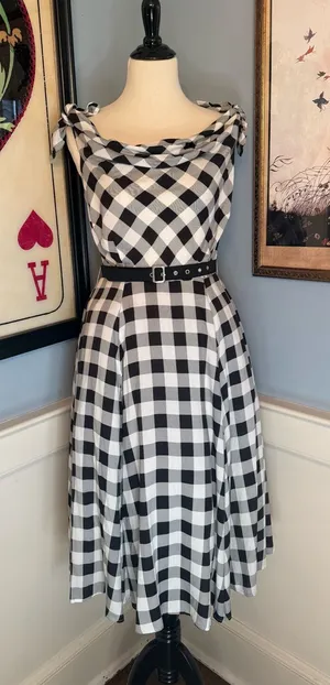 Collectif Giordana Gingham Retro Swing Dress Sz M UK12 US8 thumbnail 1