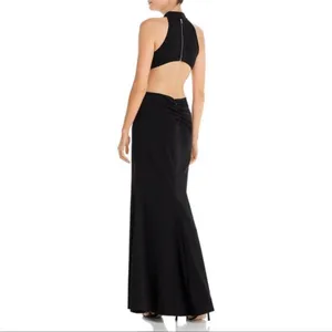 Aqua Open Back Halter Formal Gown padded thumbnail 4
