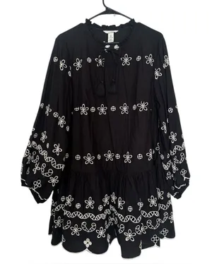 H&M Studio Cotton Eyelet Embroidery Mini Dress Size L thumbnail 1