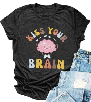 Women’s Graphic Kiss Your Brain T-Shirt Size L thumbnail 1