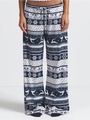 NWT Skims Navy Deer Fair Isle Wide Leg Lounge Pants Sz 3X thumbnail 2