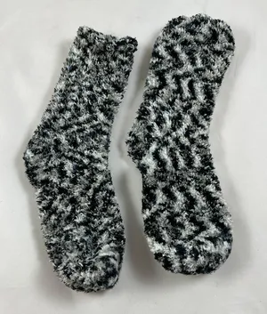 Fuzzy Blk Grey White Ankle Socks Gray thumbnail 1