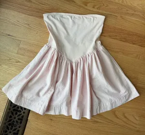 Free People Pink 100% Cotton Strapless Drop Waist Mini Dress M thumbnail 1