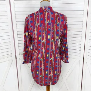 Amanda Uprichard Aztec Native Print Silk Tunic Blouse‎ Red Small thumbnail 4