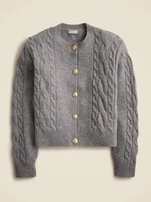 J.Crew Cable knit cardigan Wool Alpaca Sweater grey medium thumbnail 2