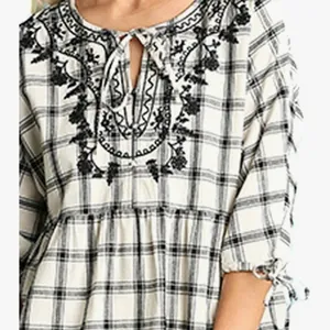 Umgee blue plaid floral embroidered dress size small thumbnail 4
