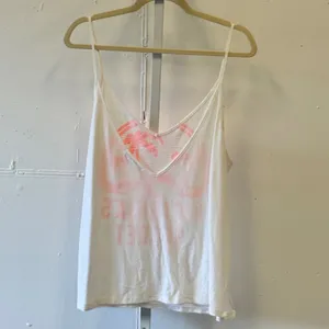 Victorias Secret Tank Top Large White Neon Pink Palm Tree Graphic V-Neck Cami thumbnail 2