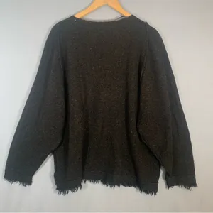 Free People Irresistible Fringe Black V-Neck Sweater Sz Medium Indie Granola thumbnail 5