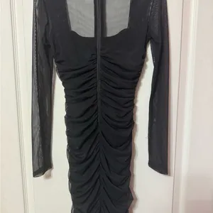 Windsor Black Mesh Ruched Long Sleeve Bodycon Dress thumbnail 2