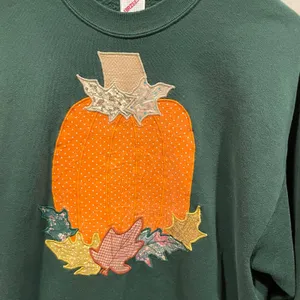 Cute vintage 80s soft sweatshirt evergreen pumkpin patchwork cottagecore Jerzees thumbnail 4