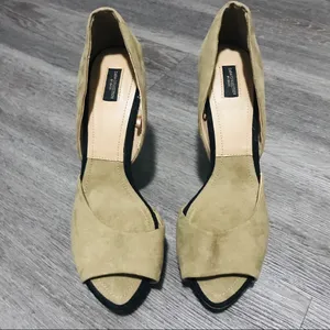 Zara Basic Open Toe Neutral Suede Stiletto Heels Size 40/ 9.5 thumbnail 5