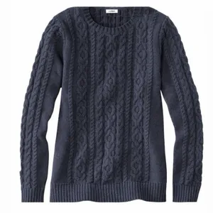 LL Bean Navy Blue Double L Mixed Cable Cotton Crew Neck Pullover Sweater LARGE thumbnail 11