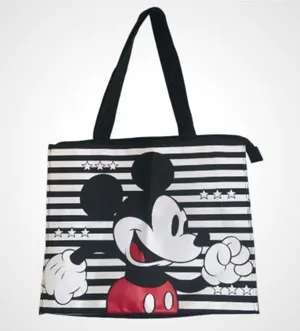 Disney Mickey Mouse Black And White Striped Tote Bag Zip Closure 15X12X4.5 thumbnail 1