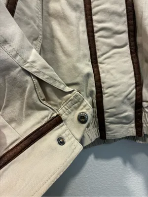 wild fable Cream Bomber Jacket with Brown Faux Leather Trim Medium NWT thumbnail 7