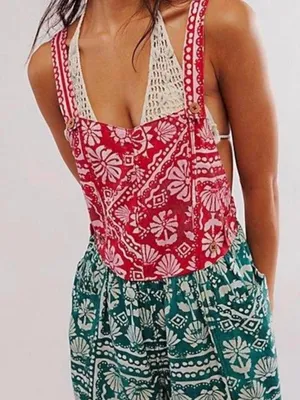 Free People Palm Bay Tropical Bandana Print Shortalls Romper medium NWOT thumbnail 3