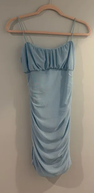 Streetwear Society Light Blue Ruched Spaghetti Strap Mini Dress thumbnail 1