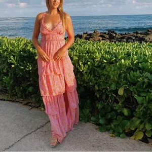 LIKELY Athena Tiered‎ Maxi Dress Pink and Purple Size 8 thumbnail 4