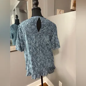 Frye Boho Peasant Eyelet Ruffle Trim Blue Top Size Large. thumbnail 3