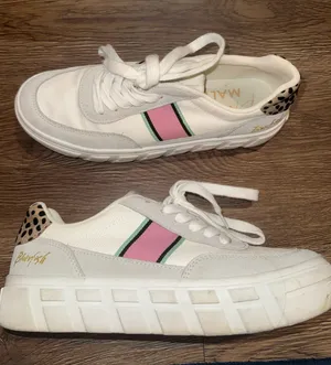 Blowfish White Sneakers with Pink & Green Stripe and Leopard Heel thumbnail 1